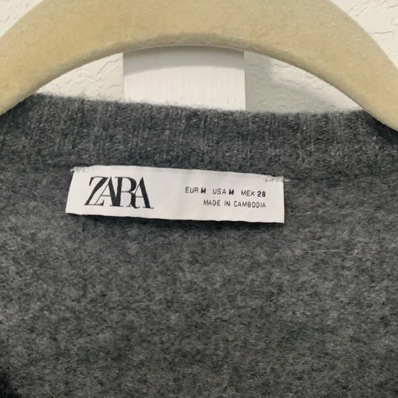 Zara Dark Gray Wool Cardigan Sweater - Picture 2 of 7